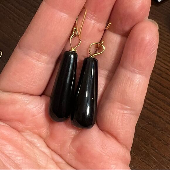 Set of 2 Semi-Precious stones on 14K Goldplated Sterling Silver Artisan Earrings - Picture 3 of 4